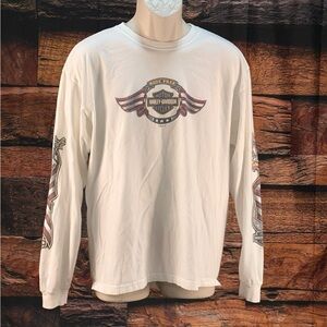 Harley-Davidson White Long Sleeve Graphic Tee with Maroon Accents
